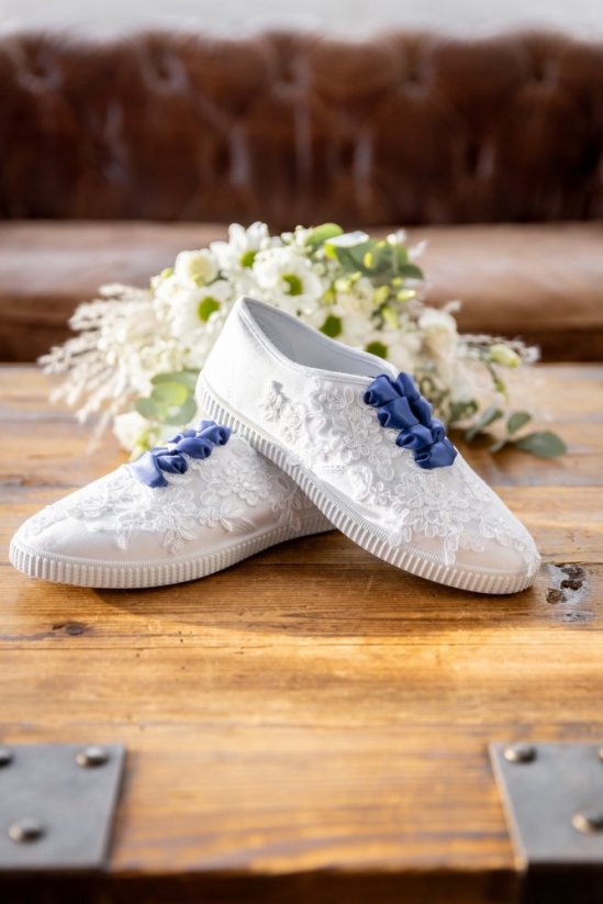 Svadobné tenisky - Farba šnúrok: Námornícka modrá, Veľkosť topánky: 38