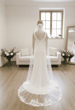 Dlouhý závoj s krajkovým lemem 210 cm